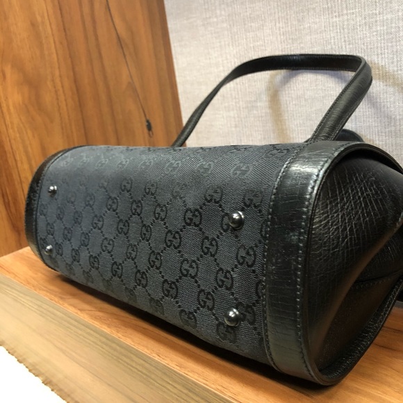 Gucci Black GG Canvas Leather Bamboo Bullet Bag - Picture 7 of 8